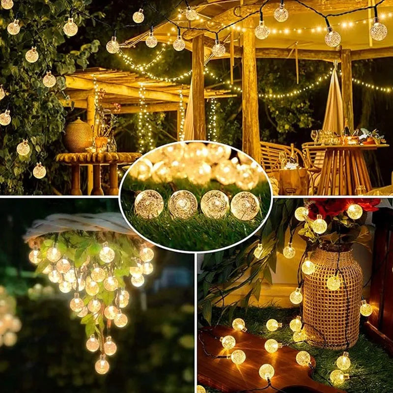 100 LED Solar Crystal Globe String Lights – Outdoor Waterproof Fairy Lights with 8 Modes