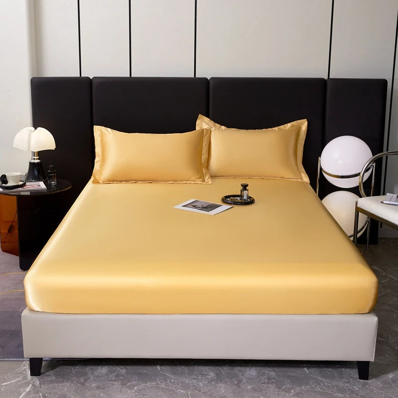 Satin Rayon Fitted Sheet – Solid Color Elastic Bed Cover
