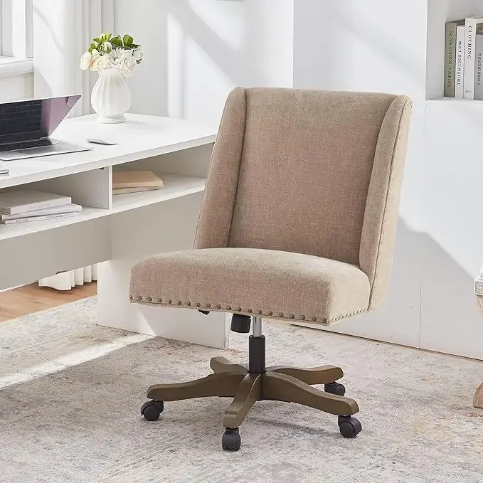 Armless Office Chair with Wooden Legs – Modern Adjustable Swivel Desk Chair for Home, Study, or Sewing