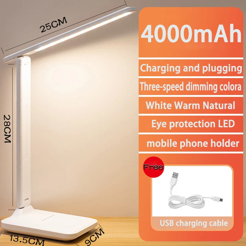 LED Table Lamp – Eye Protection, Touch Dimmable Reading Light, USB Rechargeable for Bedroom or Study