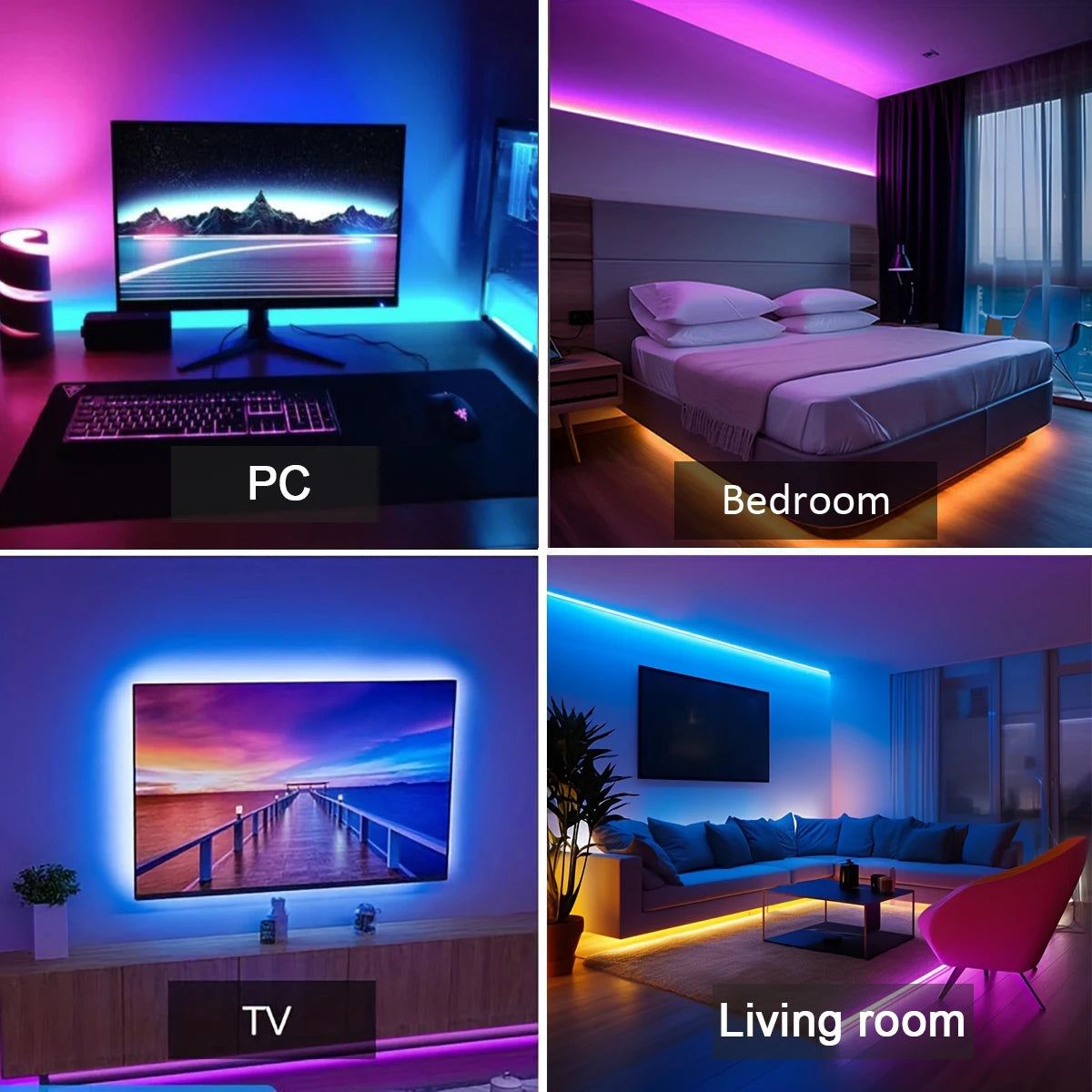RGB LED Strip Lights – 5m/10m/20m/30m Flexible Tape with APP Control for Bedroom & Home Décor