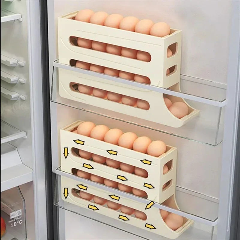 Automatic Rolling Egg Storage Rack – Refrigerator Egg Basket Organizer