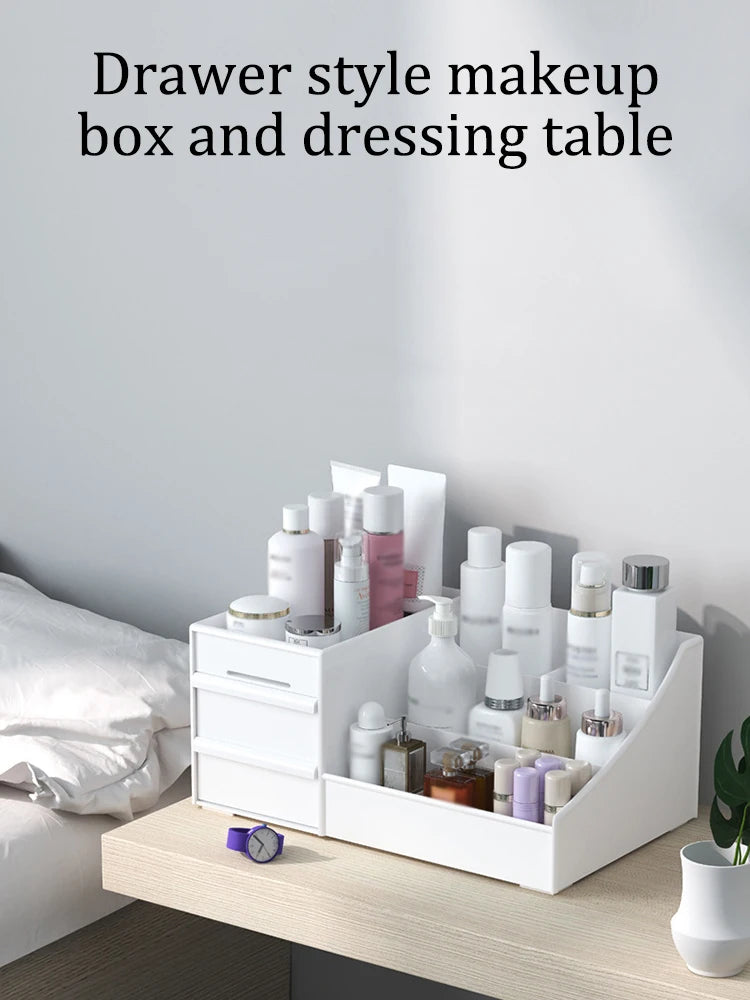 White Plastic Drawer Makeup Storage Box – Desktop Organizer for Cosmetics & Skincare