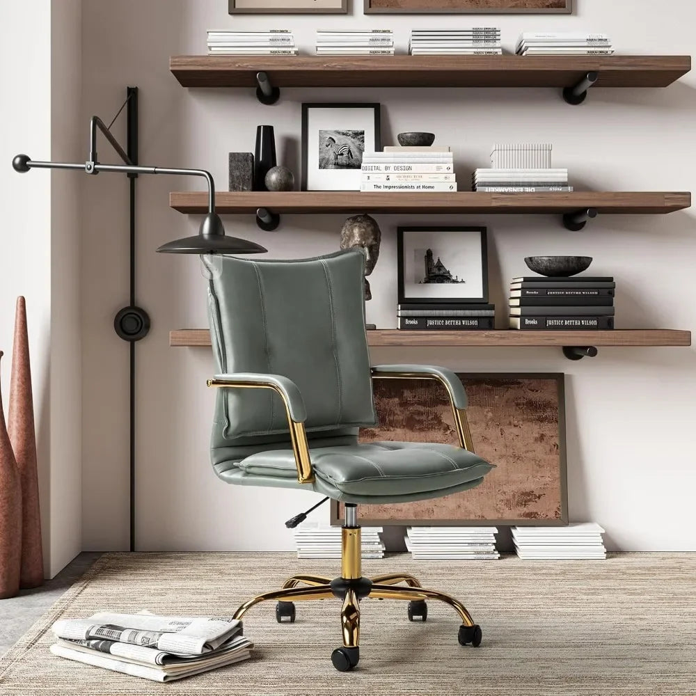 Adjustable Upholstered Home Office Chair with Golden Legs & Arms