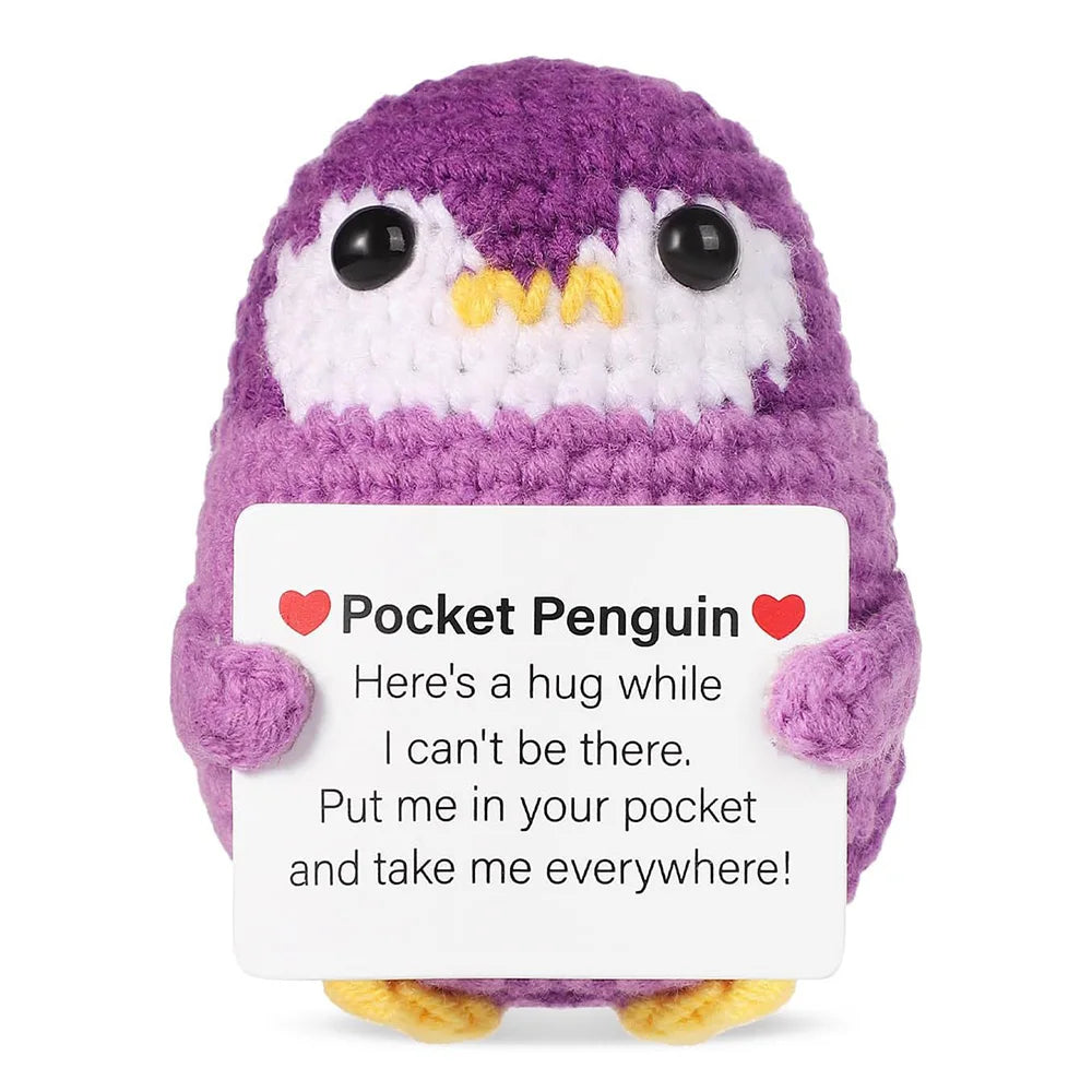 Handmade Knitted Penguin Doll with Positive Energy Card