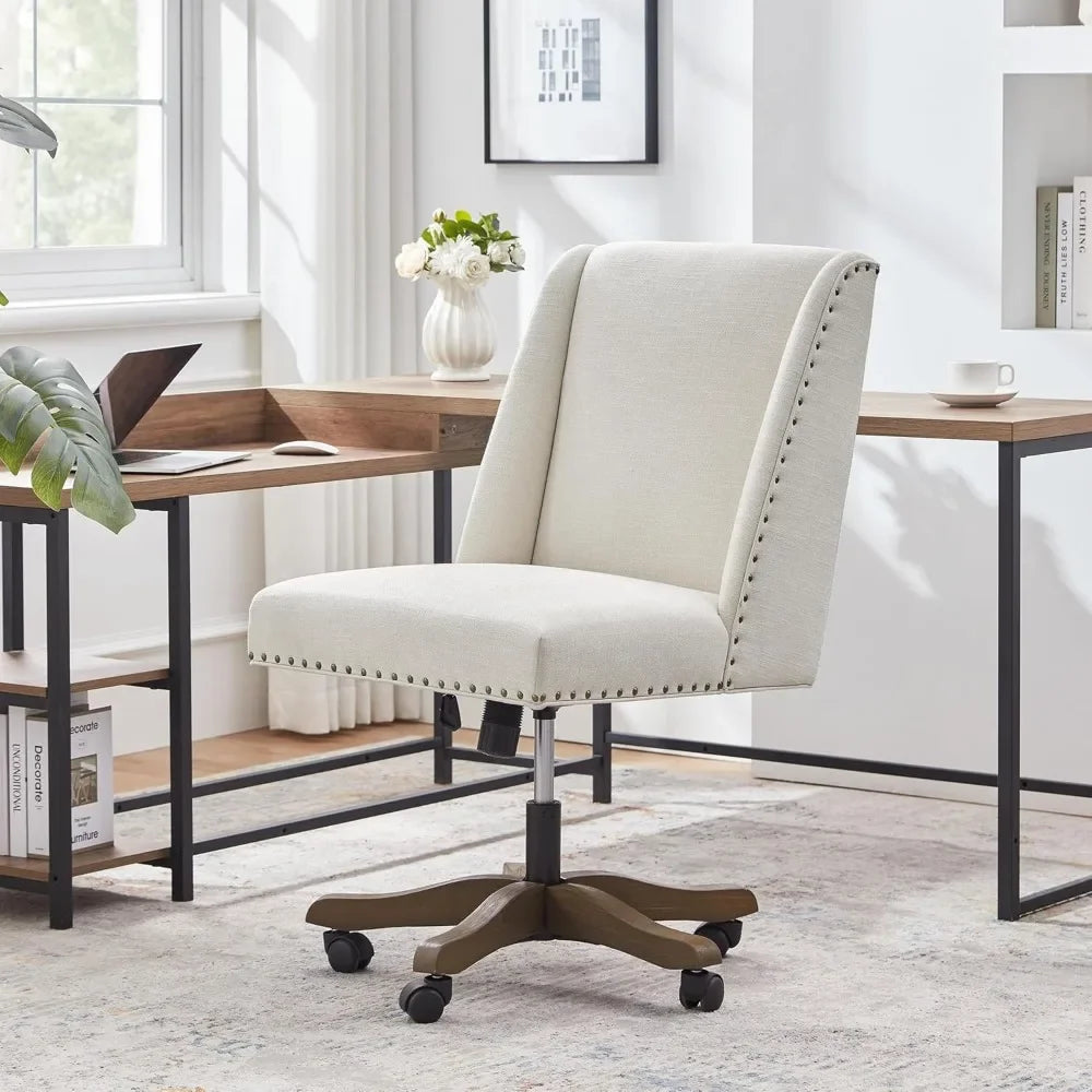 Armless Office Chair with Wooden Legs – Modern Adjustable Swivel Desk Chair for Home, Study, or Sewing