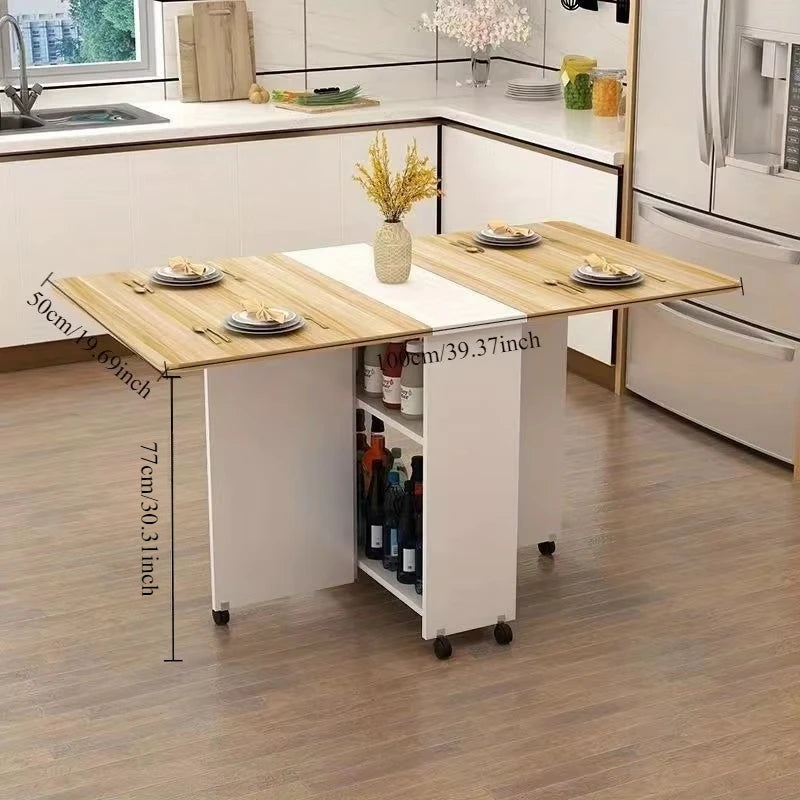 Foldable Rectangular Dining Table with Wheels – Space-Saving Multi-Functional Table for Small Apartments