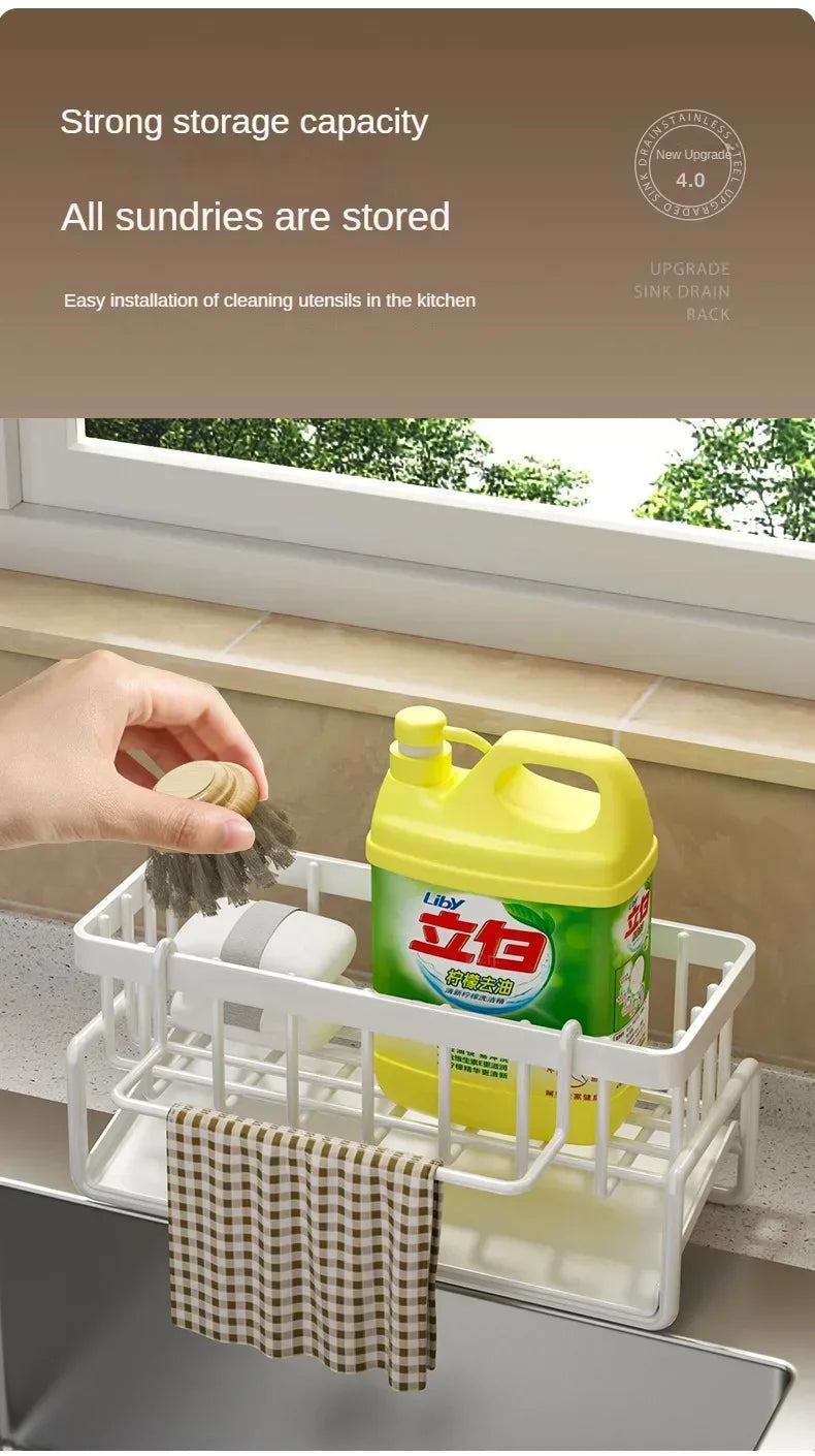 No-Punch Sink Rack – Kitchen Shelf & Drainage Storage Organizer