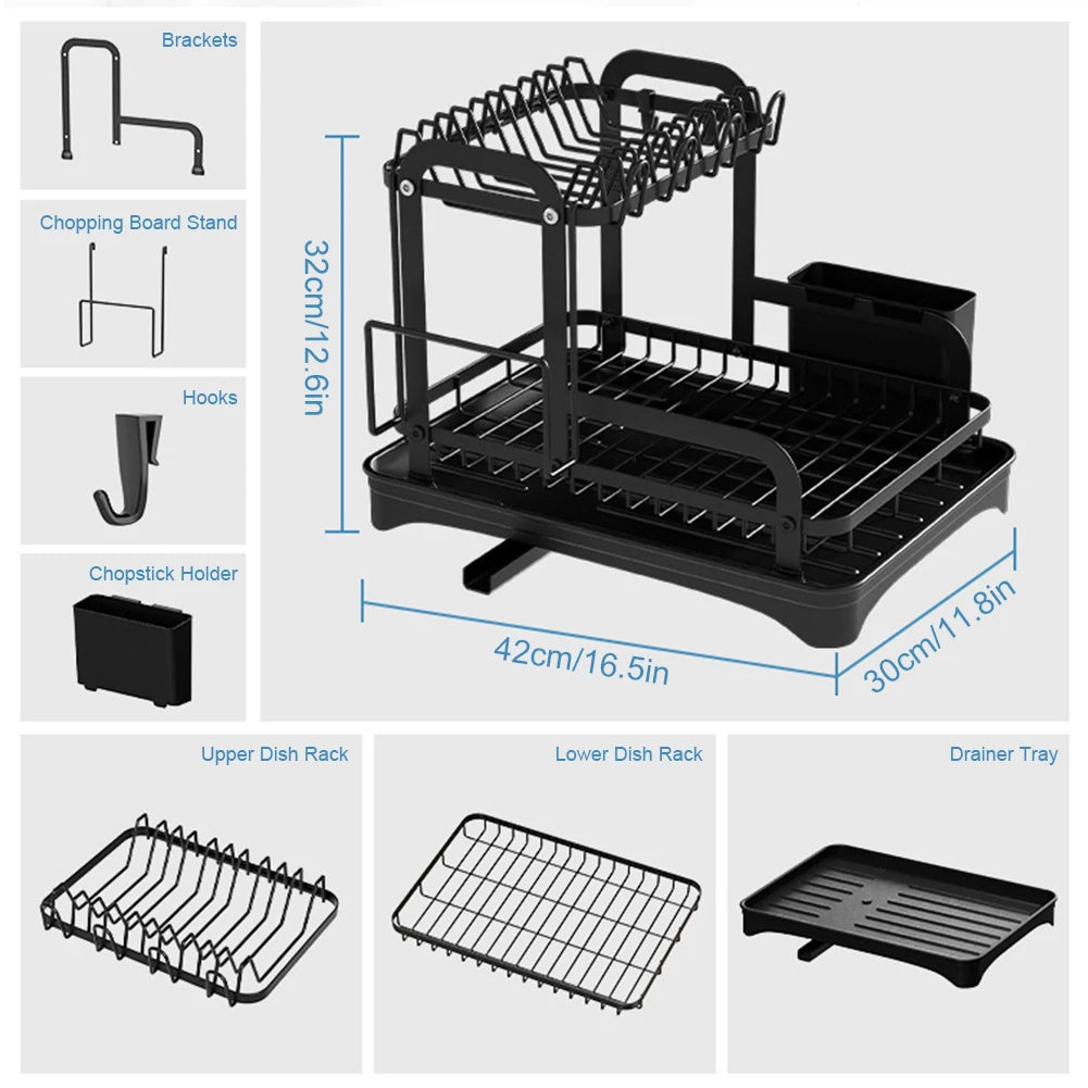 360° Rotating Double-Layer Kitchen Tableware Drying Rack