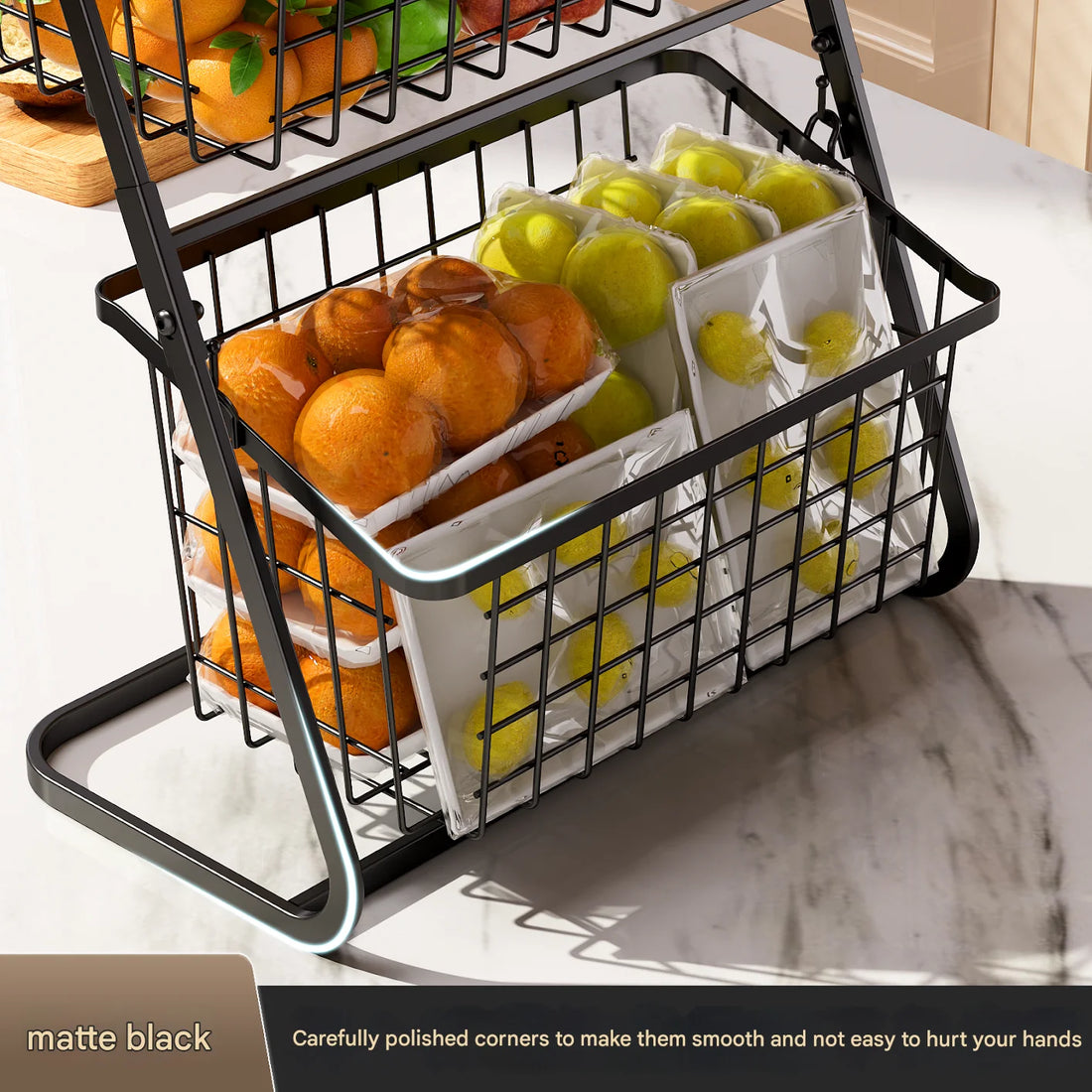 Black Multi-Layer Kitchen Vegetable & Fruit Storage Rack – Floor-to-Ceiling Organizer