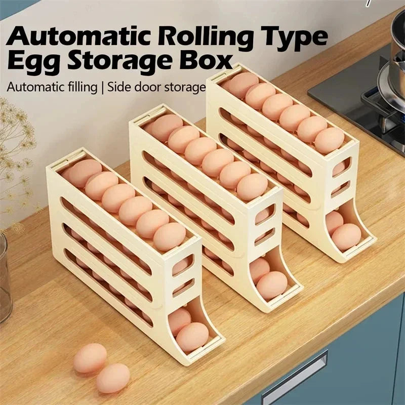 Automatic Rolling Egg Storage Rack – Refrigerator Egg Basket Organizer