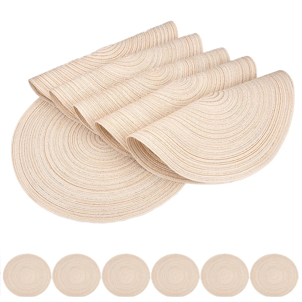 Set of 6 Round Braided Placemats – 34cm Washable Woven Heat-Resistant Table Mats