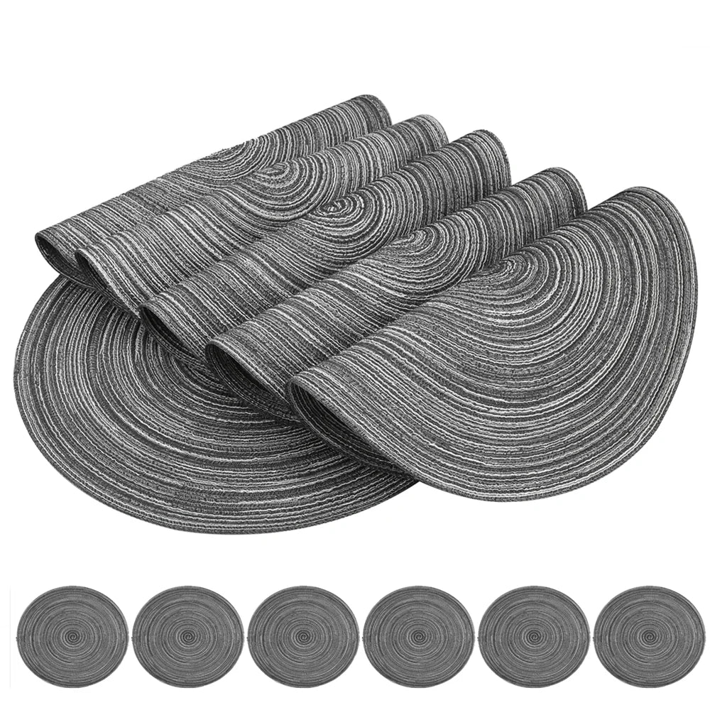 Set of 6 Round Braided Placemats – 34cm Washable Woven Heat-Resistant Table Mats